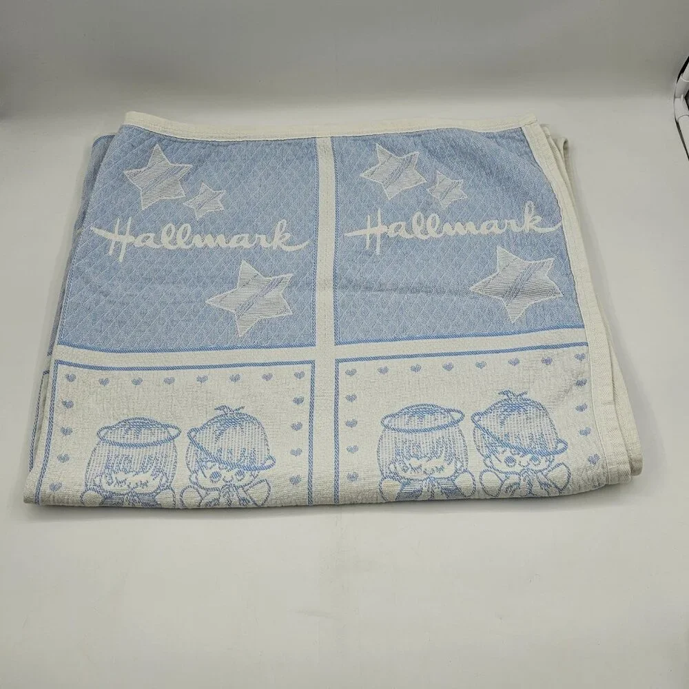 Hallmark Precious Moments Checkered Oversized Beach Towel Blue White 67 x 40 in